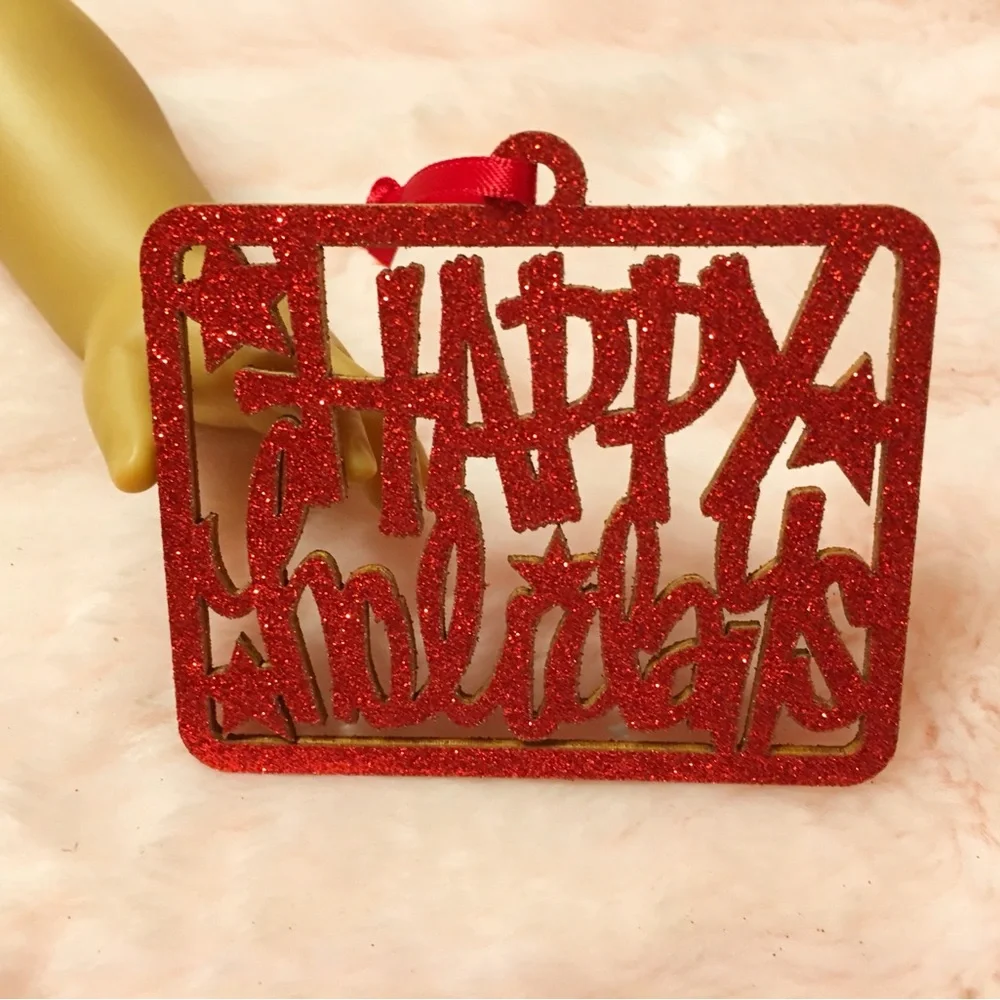 Glittery “Let it Snow” and “Happy Holidays” Ornament Set Rounds and Squares